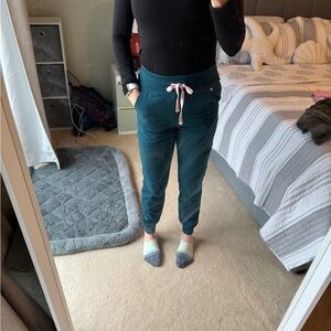 Figs Teal Track Pants with Pink Drawstring